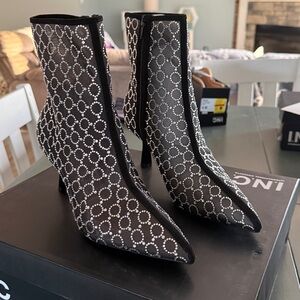 New INC International Concepts Darissa heeled bootie black mesh sexy size 9